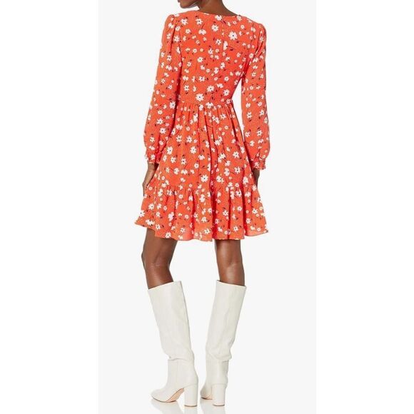 Eliza J Women's Tiered Formal Floral Soft Short Dress Red Orange Size 6 - Picture 5 of 12